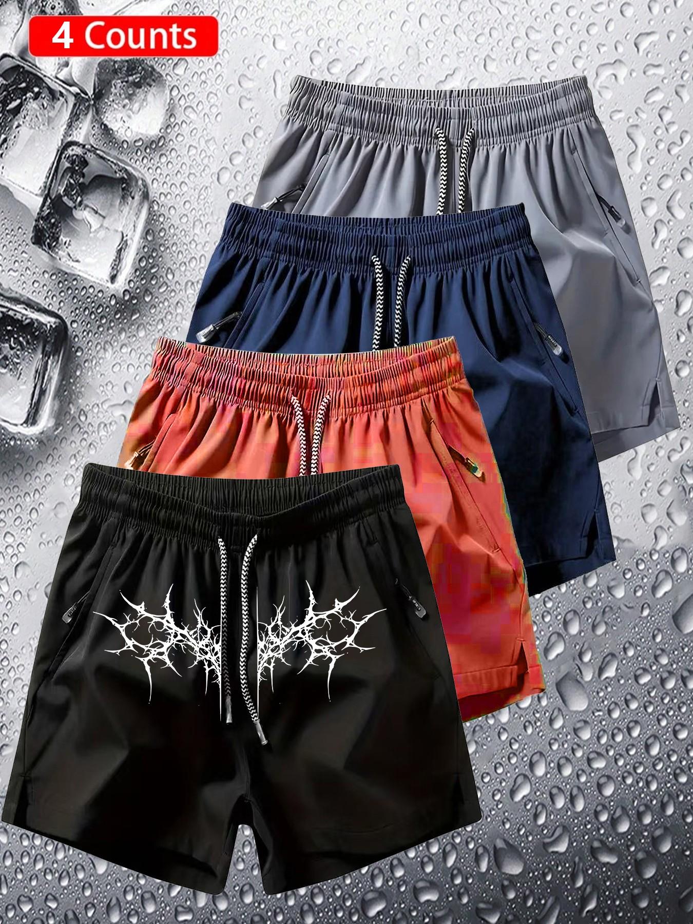 4-Pack Gothic Shorts, Dark Trendy, Unique Enthusiasts, Thorn Totem Print, Quick-Dry Breathable Fabric, Unisex, All Seasons