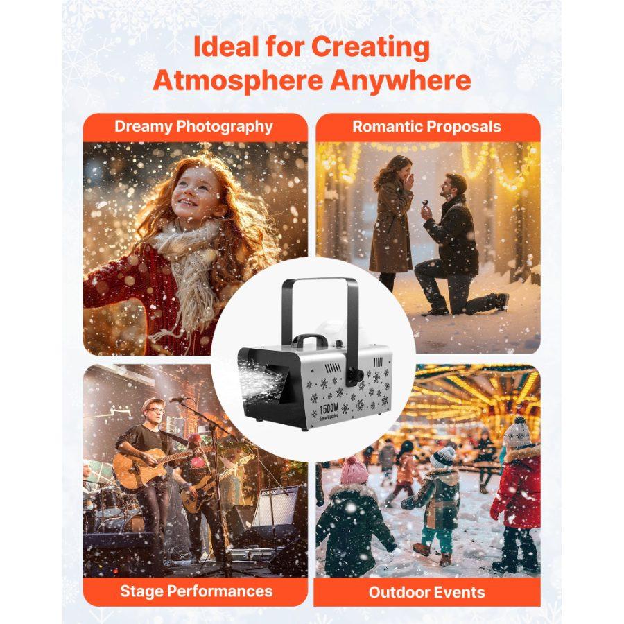 fathersdaygift VEVOR Snow Machine, 1500W Handheld/Hanging Snow Maker By Wireless Remote Control, Portable Snowmaking Machine, High Output Snowflake Maker with 5L Tank for Christmas Party Wedding Stage Effects