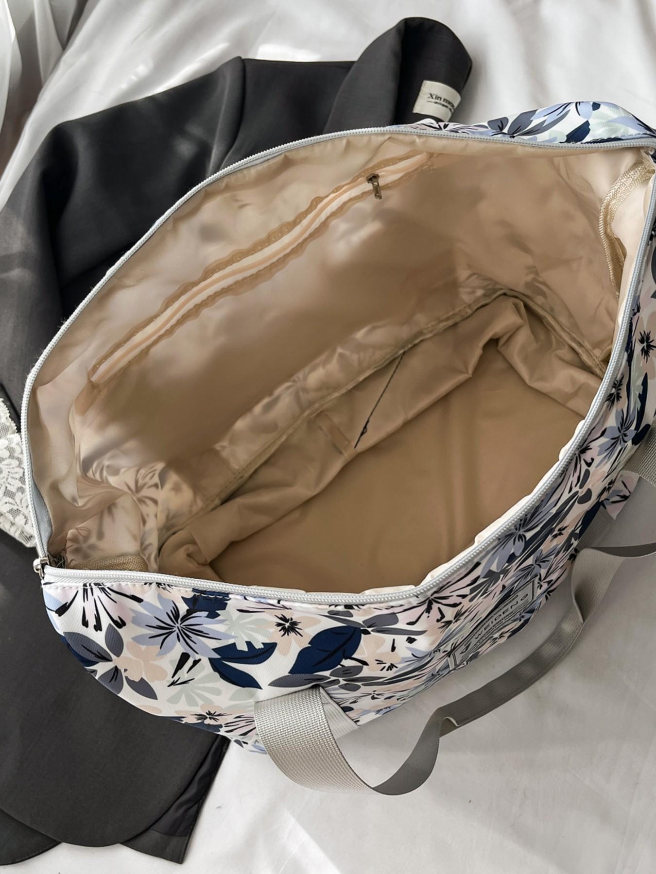 1pc  Simple floral versatile travel bag with new plant print design, large capacity layered storage, hand-held crossbody, fitness travel, commuting, business travel, lightweight travel bag