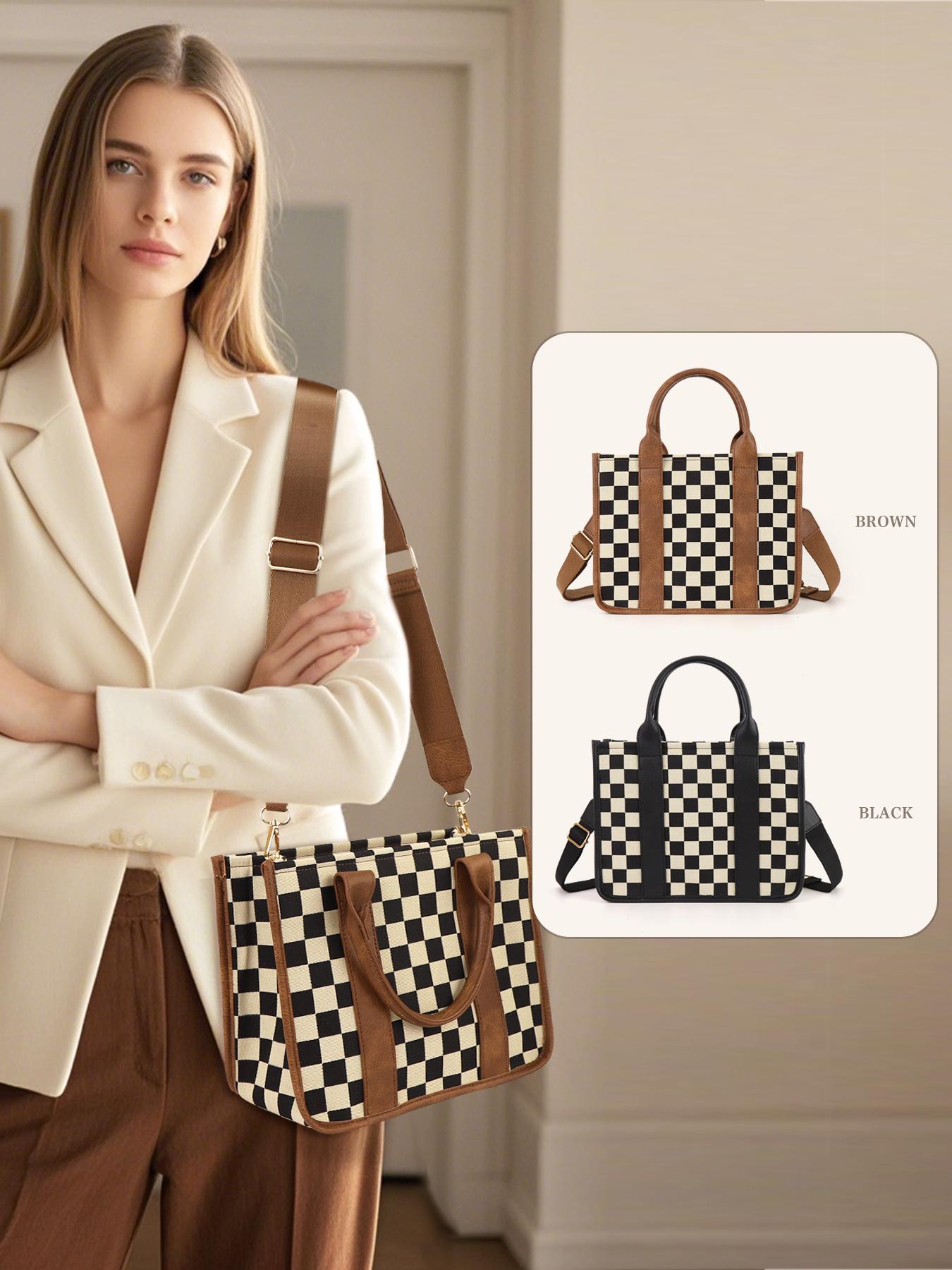 Checkerboard Pattern Tote Bag, Fashionable Canvas Classic Shoulder Bag for Women, Casual Trendy Versatile High-quality Daily Commuting Bag, Girl Fashionable Shopping Bag