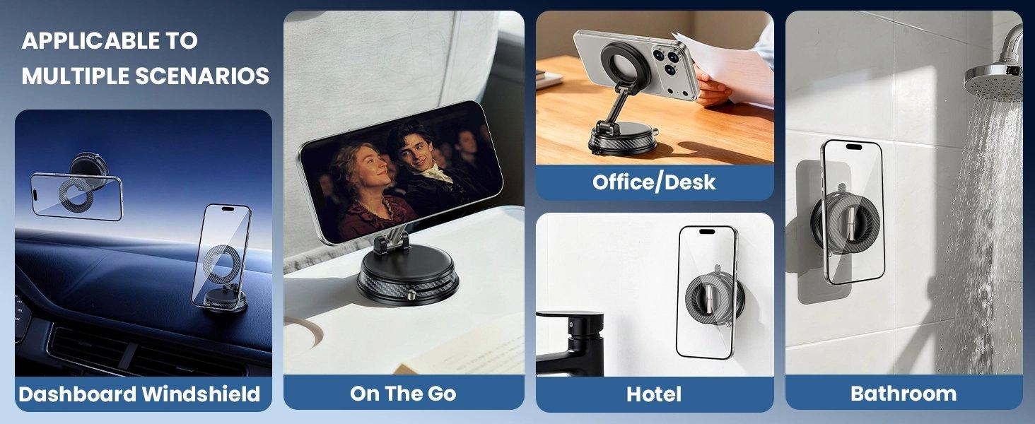 Vacuum Magnetic Phone Holder for Car, Magsafe Car Mount 360 Adjustable Vacuum Suction Cup, Phone Mount for Car Accessories/Windshield/Mirror/Kitchen/Gym for iPhone 17 Pro Max 16 15 14 13