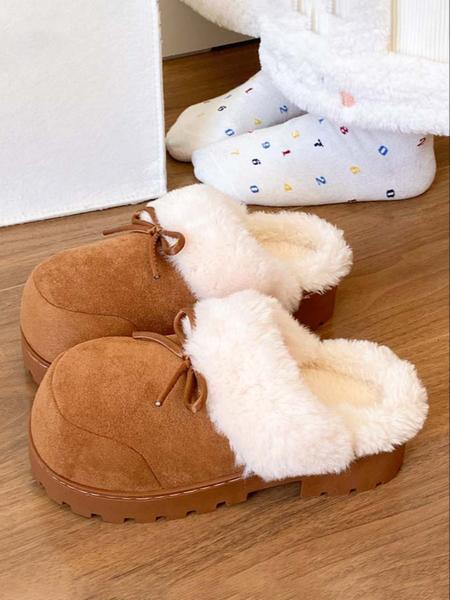 Women's Plush Slippers with Sweet Bow Design, Warm Winter Indoor & Outdoor Shoes, Comfortable Casual Footwear for Fall Season, Home Footwear