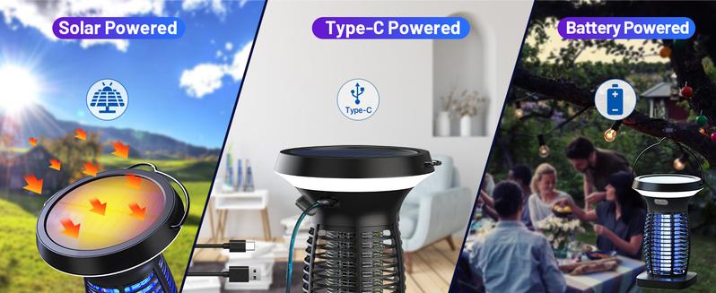 Solar Bug Zapper, 3-in-1 Mosquito Zapper with Camping Lantern, Cordless Bug Zapper for Outdoor and Indoor, Battery Powered Fly Zapper, Waterproof Mosquito Killer for Patio, Home, Backyard, Camping#fathersdaygifts