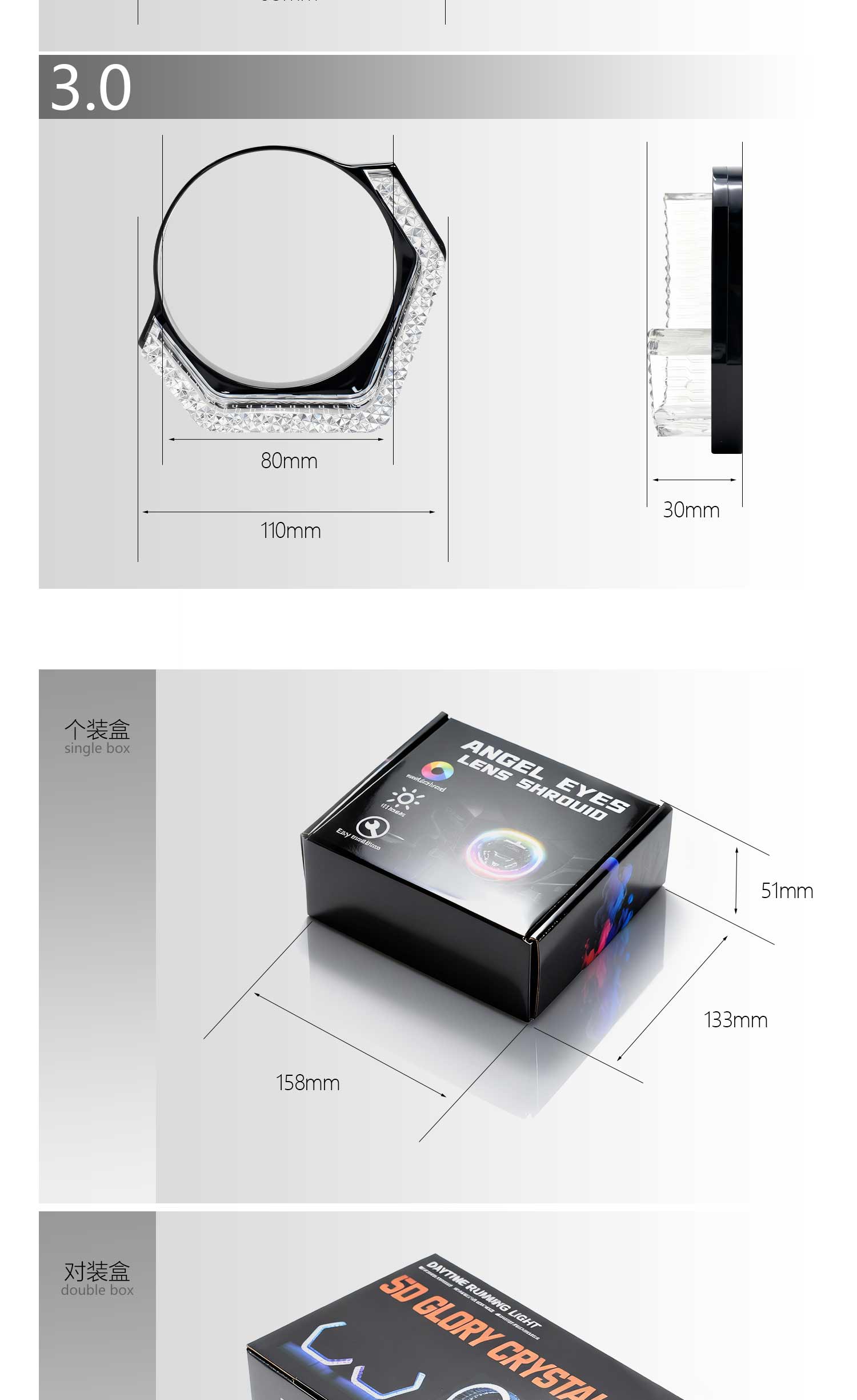 2.5" 3" 5D RGB LED Angel Eyes Halo Rings Light Rectangular DRL Covers With Turn Signal Light App Control For Car Moto Headlight