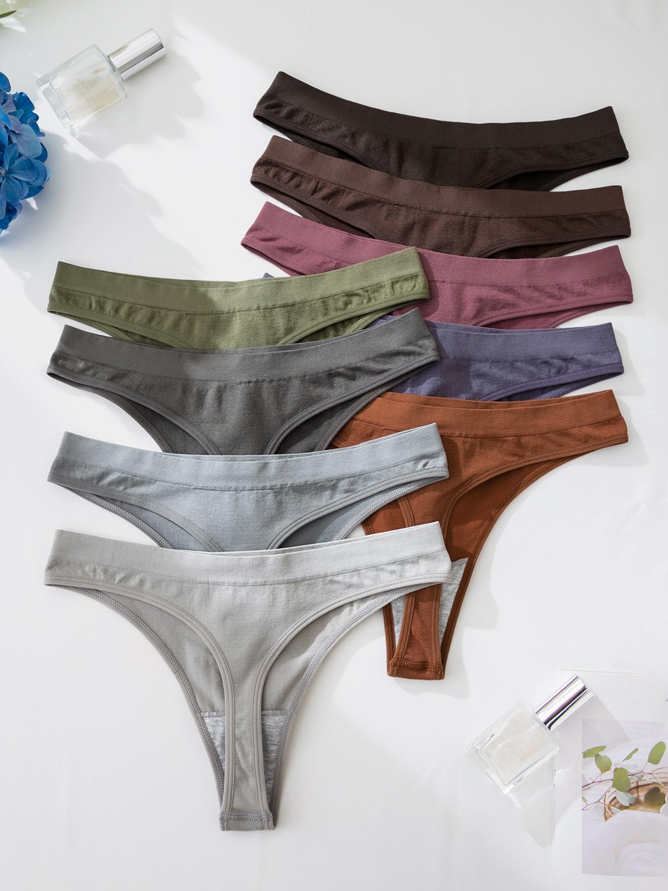 Women's Solid Color Drop Waist Thong, Soft Breathable Panty for Daily Wear, Women's Fashion Comfy Underwear for All Seasons