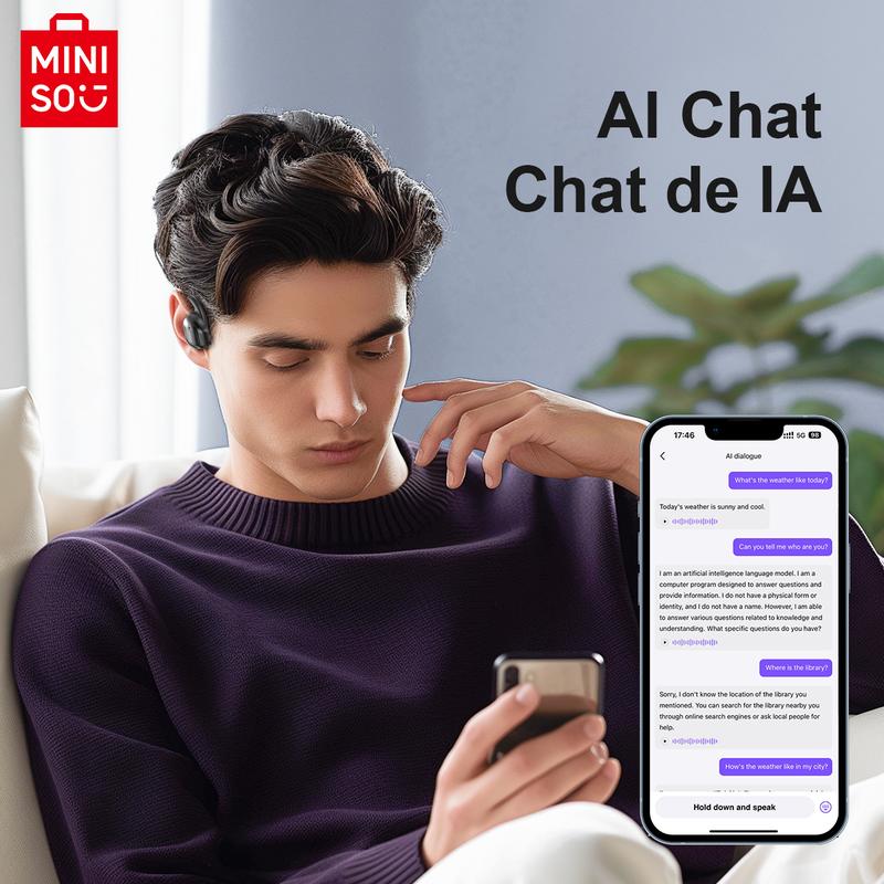 MINISO MS162 Wireless Translation Earbuds with APP Stereo Headset Built-in Microphone Headphones Bluetooth 5.4 Headset 30 Hours Long-lasting Battery Life High-quality Sound Earphones Suitable for Gym Running Exercise