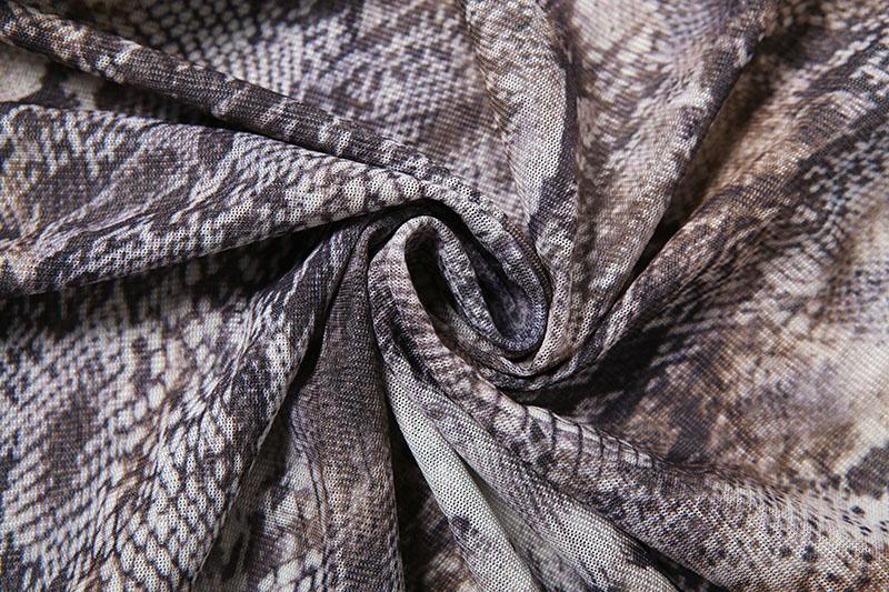 DOUCIU Mature Sexy Hot Nightclub Bar Party Social Women'S Thin Mesh Printed See Though  Long Draped Straight Long-Sleeved Dress