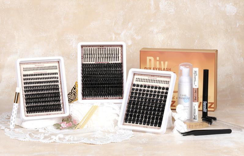 Mega Volume Lash Extension Kit Full Thick Lash Clusters Kit with Spike Bottom Pre-made Spike Lash Extension Kit with Lash Bond and Seal Lash Romver Lash Twezzer Lash Brush Lash Shampoo DIY at Home TikTokShopBlackFriday