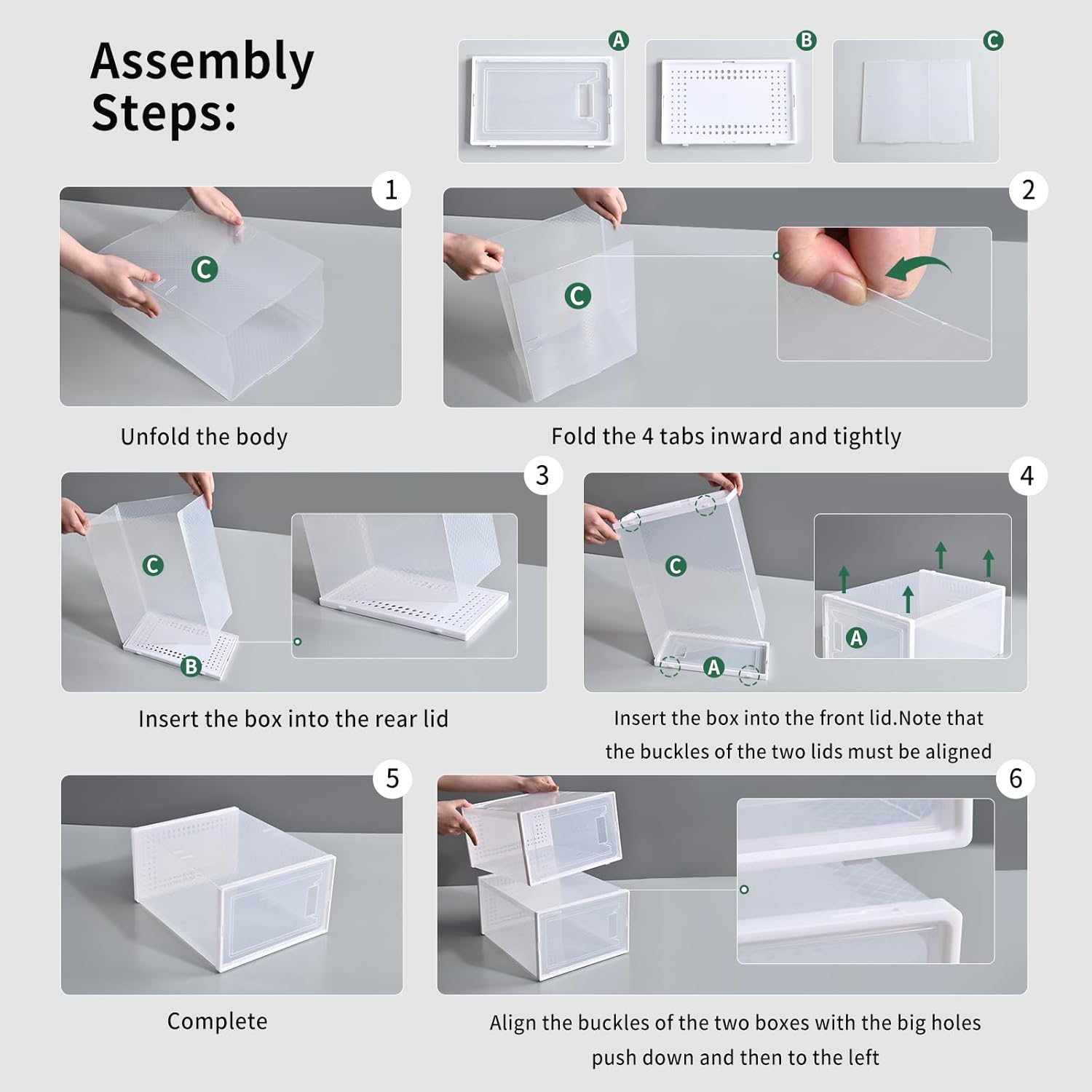 12Pcs Stackable And Foldable Shoe Boxes with LIDS - Clear, Waterproof Plastic Sneaker Storage Containers,Space Saving Shoe Rack,Substitute For Drawer Organize Unit, White multipurpose use