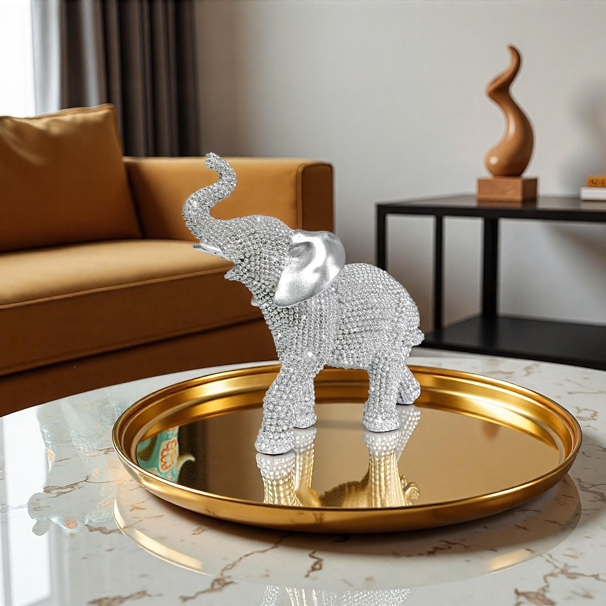 1pc Golden Beaded Elephant Statue & Luxury Rhinestone Figurine for Living Room, Home Office, Entryway - Elegant Feng Shui Decor, Glamorous Gift for Homeowners - Sparkling, Handcrafted, Ornament