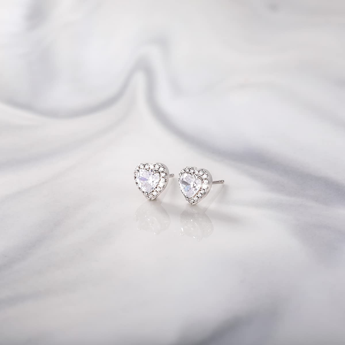 EAMTI 925 Sterling Silver Stud Earrings for Women Emerald Hear Cut Cubic Zirconia CZ Stud Earrings Hypoallergenic