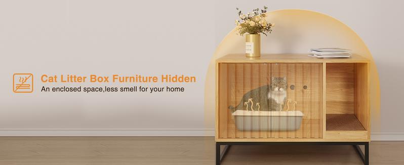 Vabches Litter Box Enclosure,Modern Cat Litter Box Enclosure Furniture Hidden Litter Box with Cat Scratch Pad, Cat Washroom Cat House End Table, Entryway Bench for Livingroom
