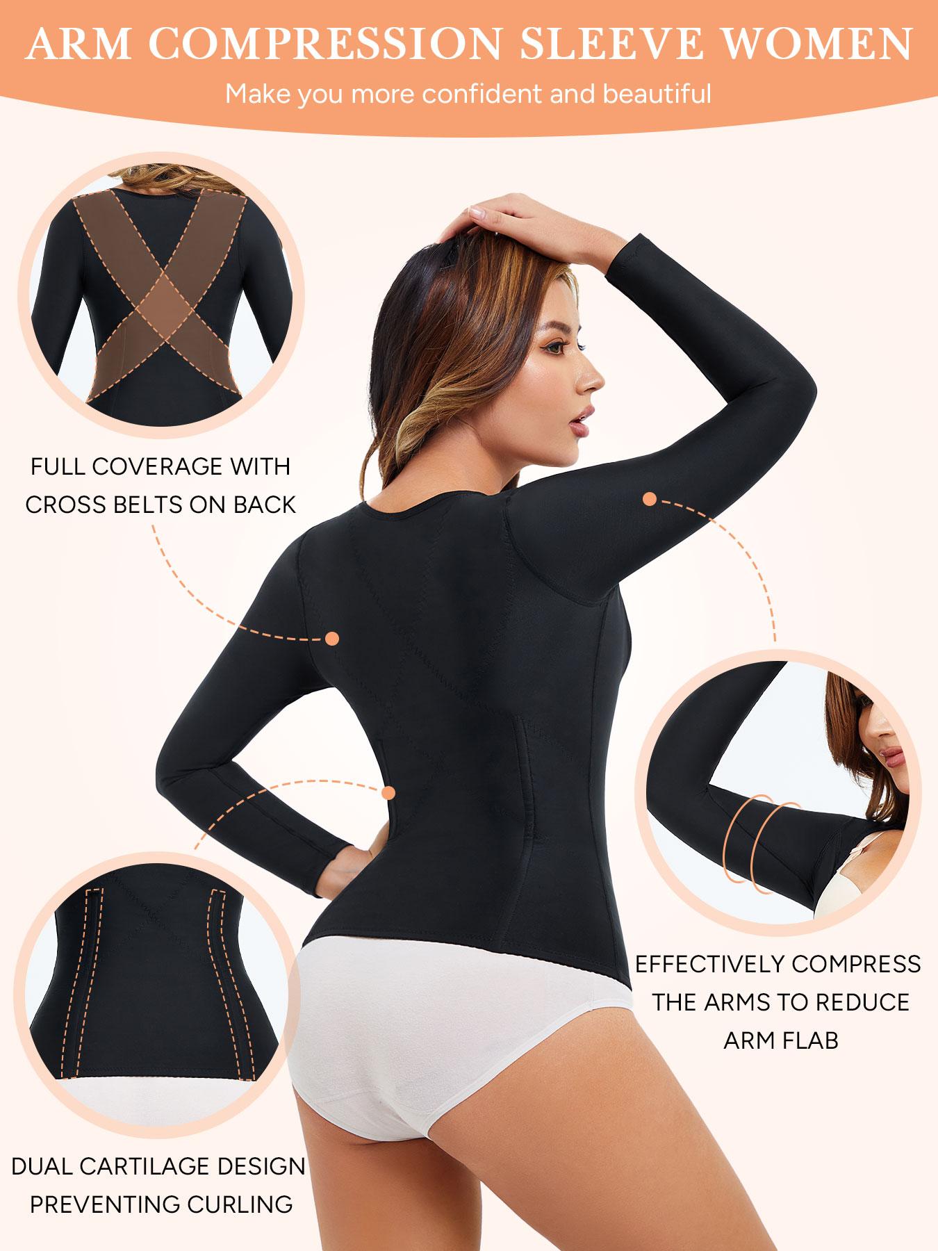Women's Long Sleeve Post-Surgery Bra Top, Soft Breathable Back Crossed Dual Layer Support, Button Front Abdominal Shapewear