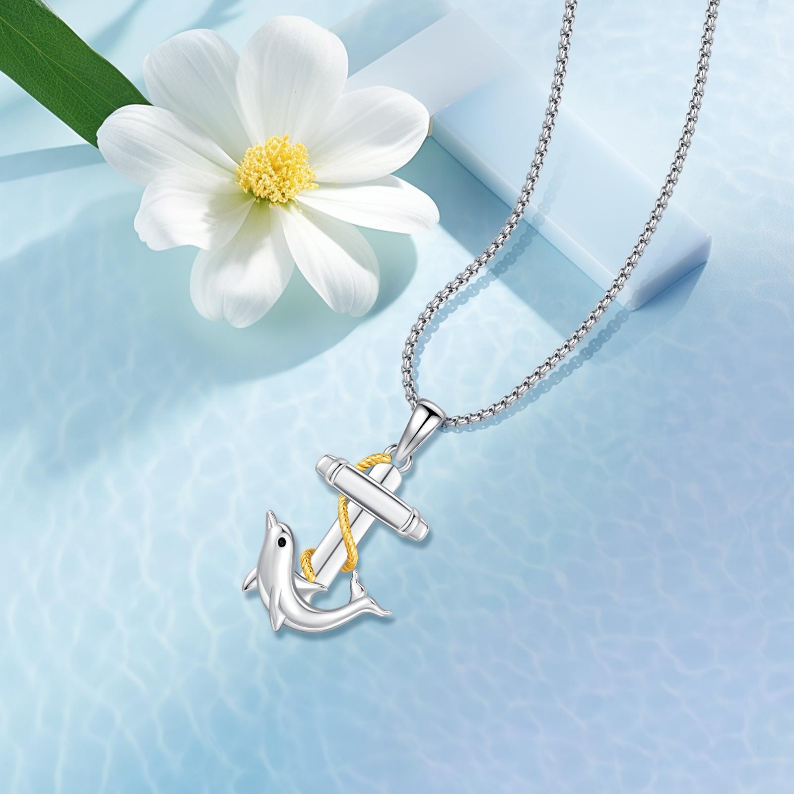 DRINSPER 925 Sterling Silver Dolphin Design Necklace, Cute Dolphin Pendant Necklace, Cute Animal Jewelry Accessories for Women Girls Men, Best Wishes for Friendship Jewelry as Gift for Christmas Day Holiday Graduation