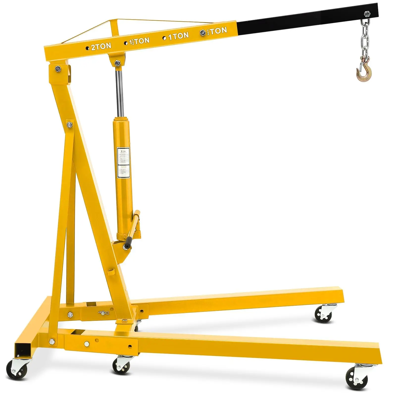 Heavy Duty 2 Ton Folding Hydraulic Engine Hoist with 6 Wheels, 4400 lbs Capacity Cherry Picker Shop Crane Lift for Garage, Workshop, and Warehouse Use