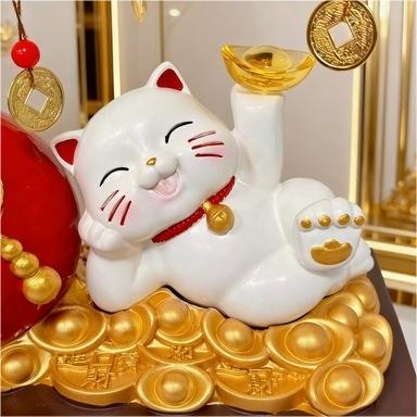 Lucky Cat Gold Branch Ornament, Home Decor for Living Room, Entryway, Study, Shop Front Desk, Moving In, Business Gift, Festival Present