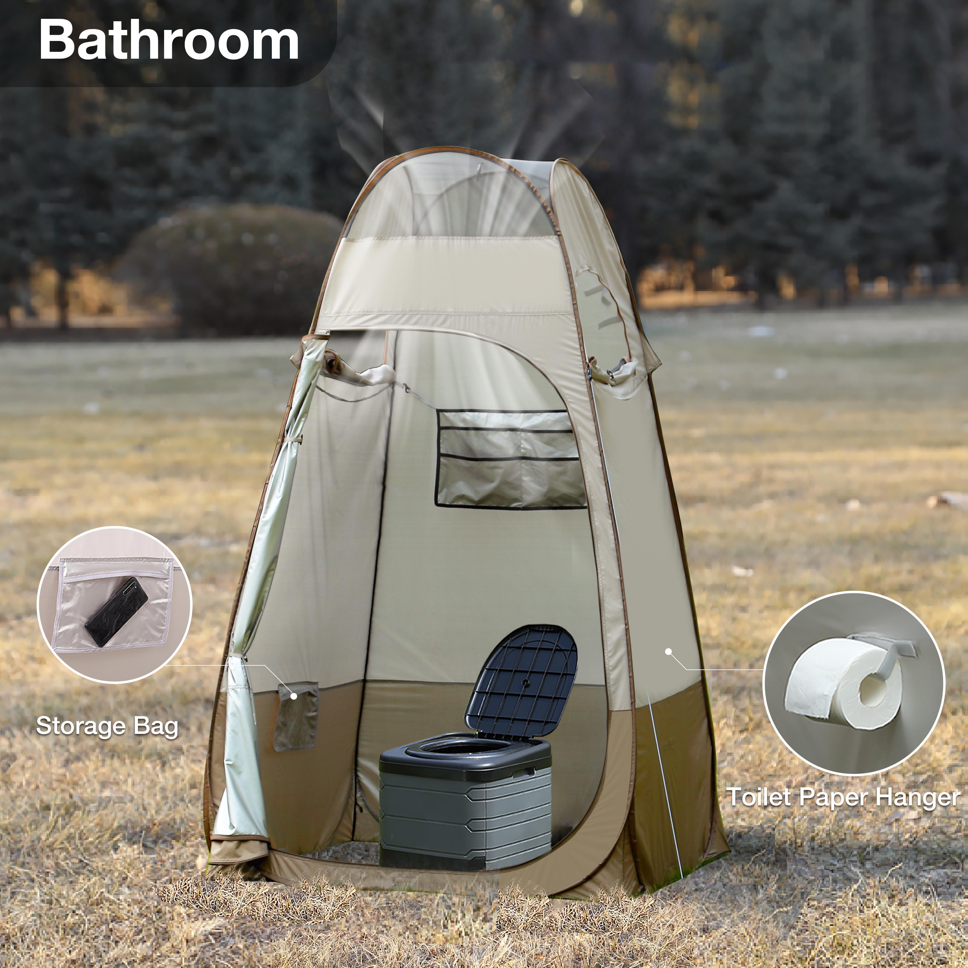 TRIPTIPS Pop Up Shower Tent with Floor Changing Tent with Mesh Window Camping Shower Tent 6.9 FT Privacy Tent for Portable Toilet Outdoor Portable Dressing Room, Removable Rain Cover/UPF 50+ (Khaki)