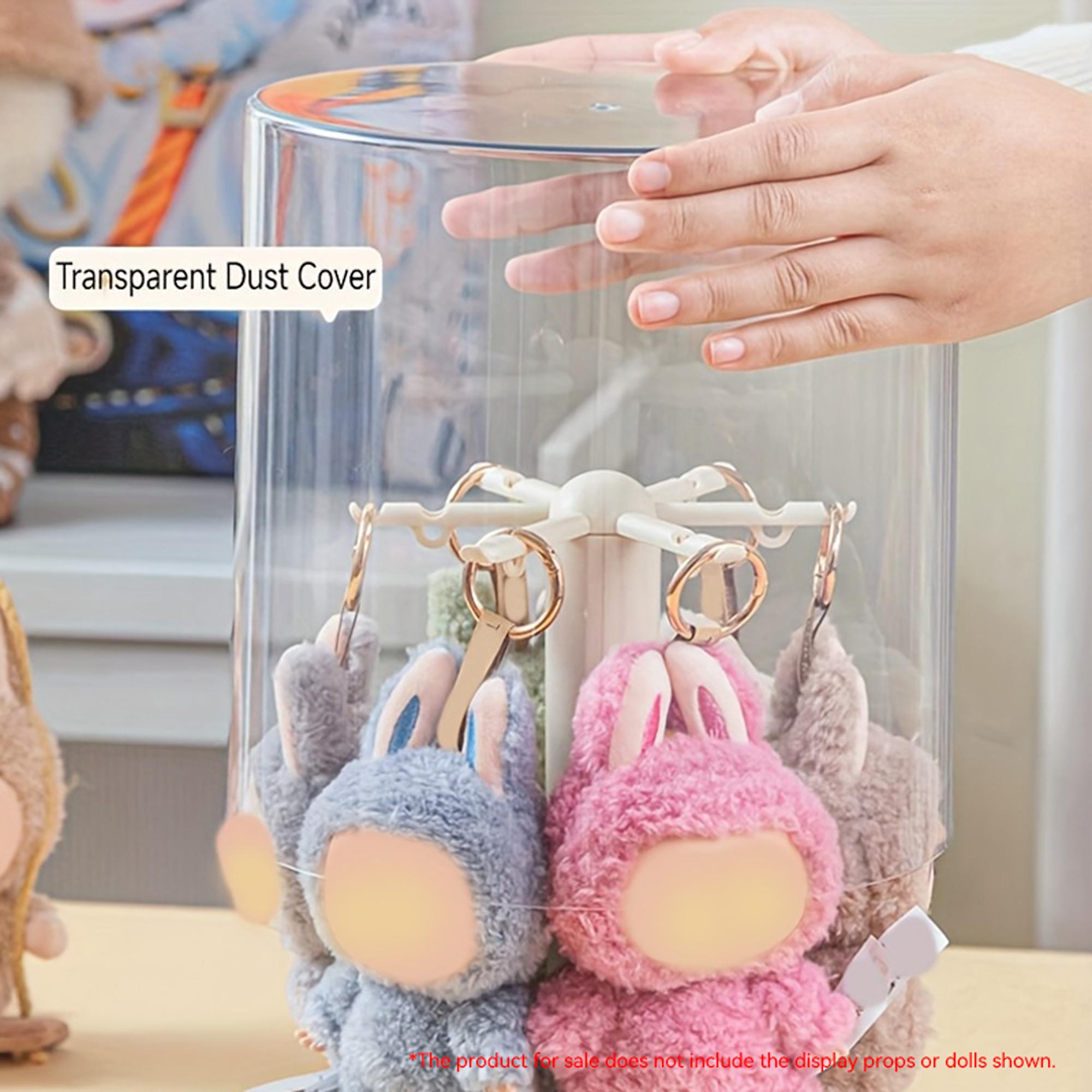 Plush Hanging Display Storage Box, Dustproof Organizer Boxes, Partially Rotatable Design, Transparent Dustproof Cover, Suitable for Pop Plush Toys, Labubu, Skullpanda