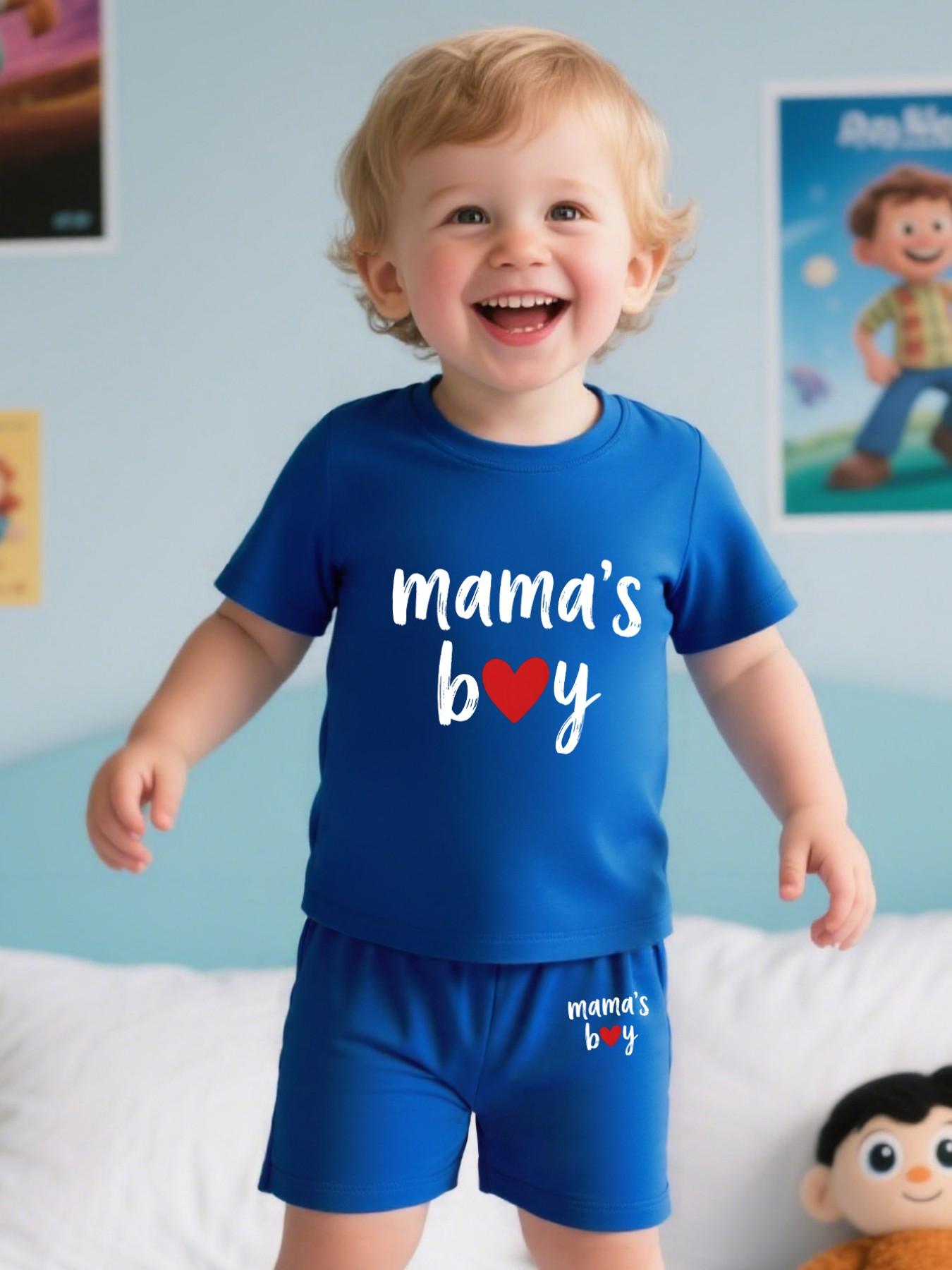 Boy T-Shirt and Shorts Set, Fashion Summer Casual, Short Sleeve Top and Shorts, Letter Heart Print Design, Fitted Style, Summer Clothing Set