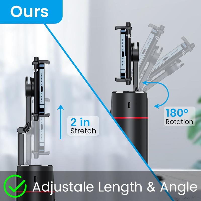 Auto Face Tracking Tripod, No App, Smart Shooting Phone Holder with Remote, 360° Rotation Body Phone Camera Mount Extendable Body Smart Tracking Tripod for Vlog/TIK Tok, Rechargeable Battery (Black)