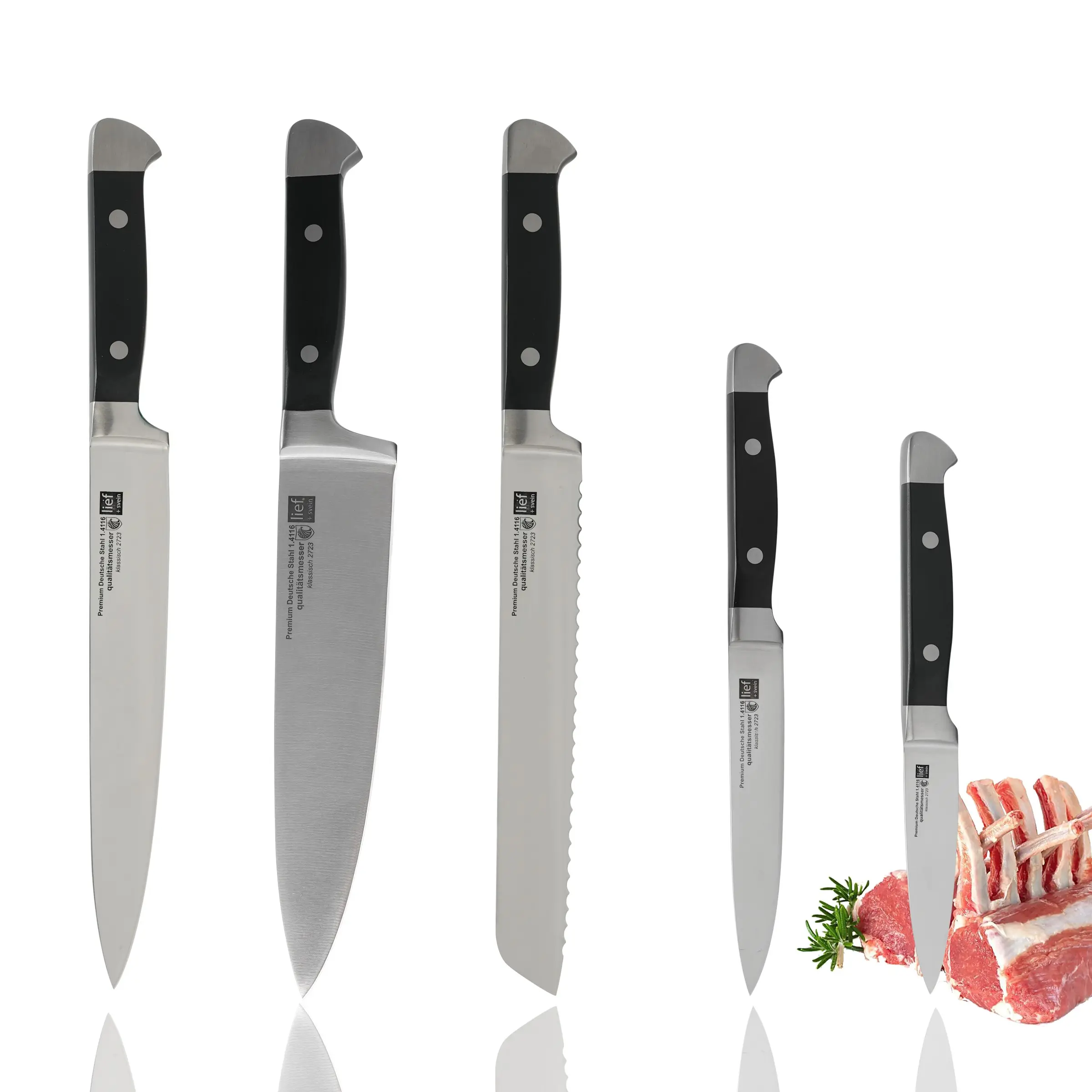 High-Quality Stainless Steel 5-Piece Kitchen Knife Set, Non-Slip Handle, Sharp Durable, Ideal for Cutting Vegetables Meat Bread, Multi-Functional Chef Knives