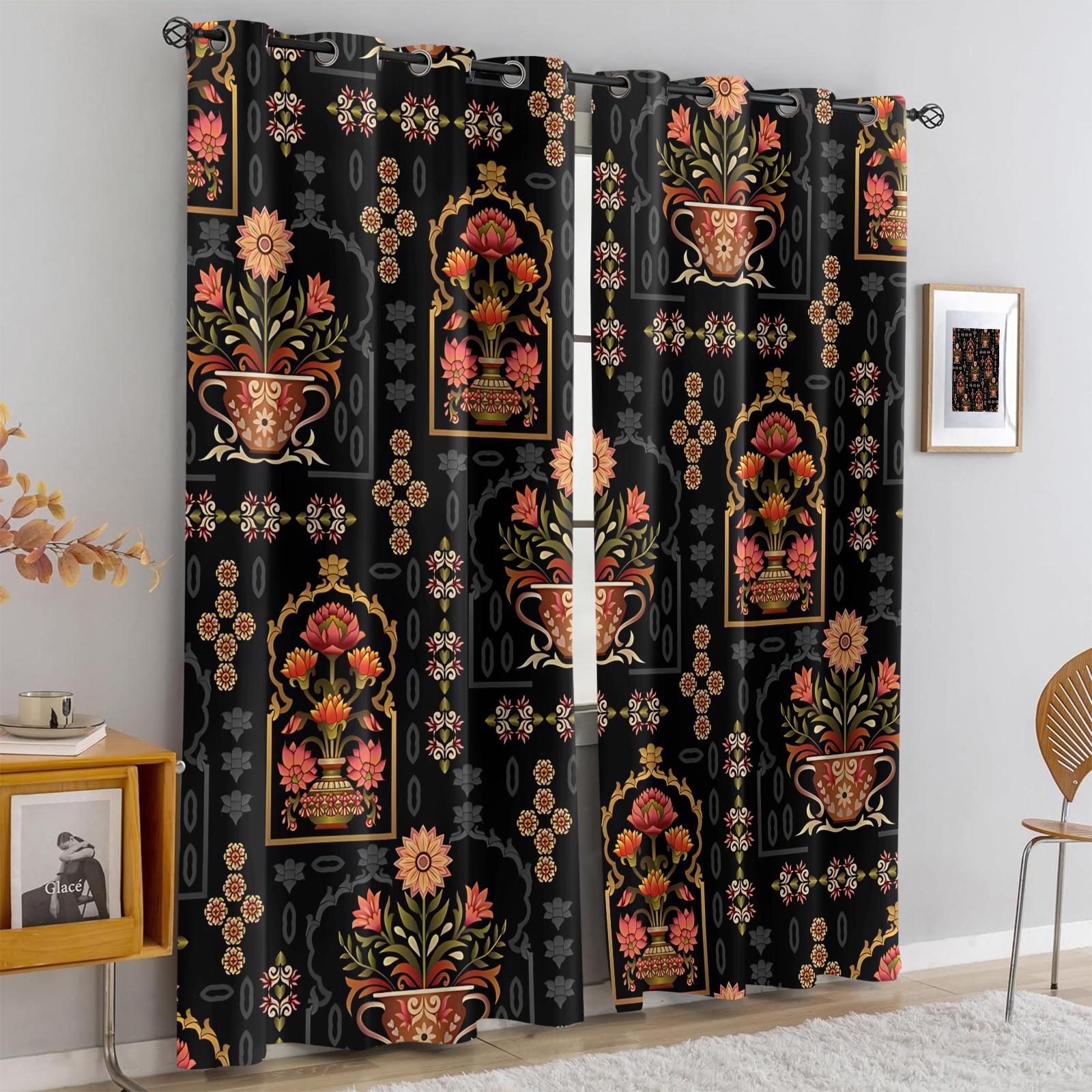 2 Panels Boho Paisley Print Blackout Curtains, Vintage Ethnic Style Darkening Grommet Window Drapes, HD Digital Print, Soft Durable & Light Blocking, Perfect for Bedroom, Living Room, Dorm & Studio Home Decor