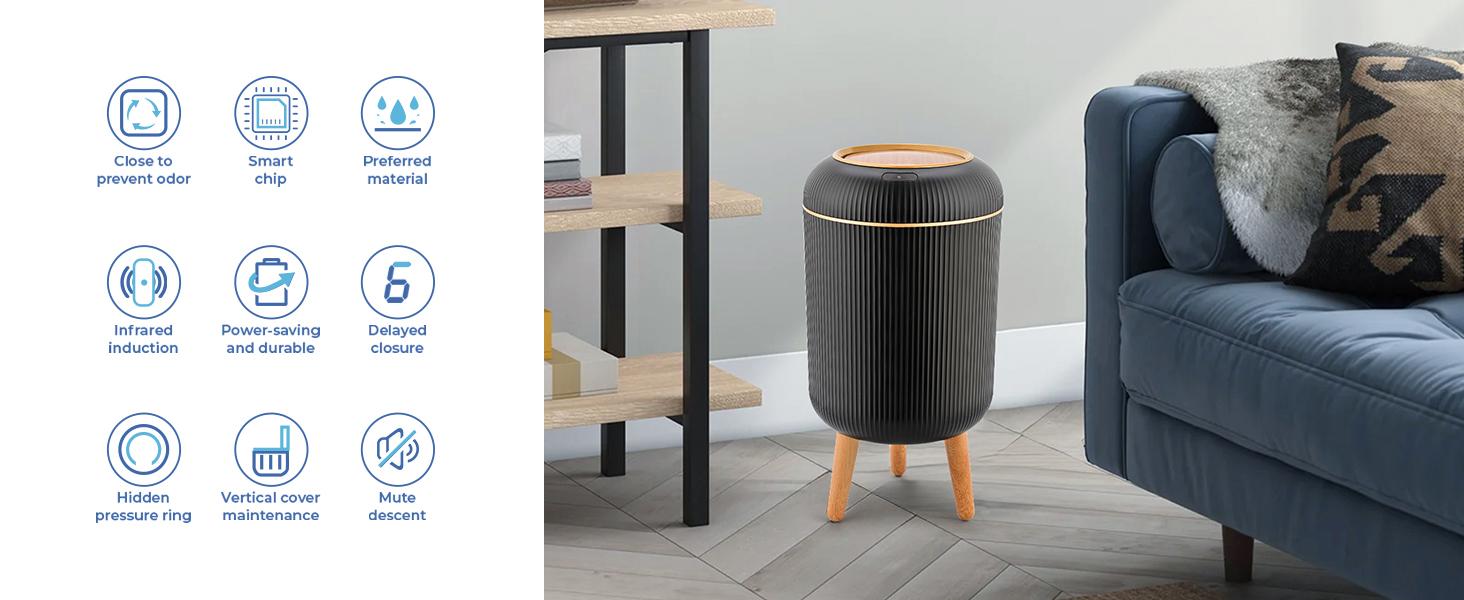SUSTEAS Auto-sensing Nordic bin – waterproof & ventilated for freshness. Slim minimalist design, eco-friendly and fits any space. Touchless Trash Can Automatic Trash Can automatic trash bin cleaner Smart Induction