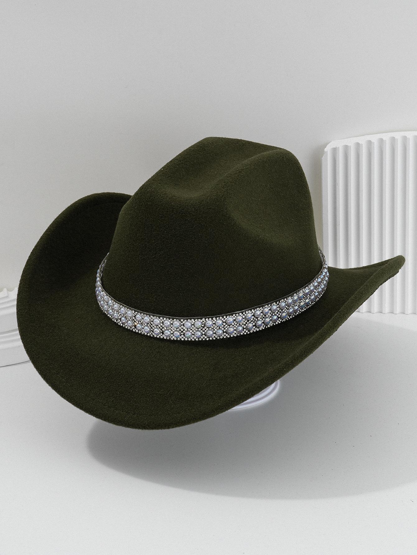 Ladies' gender-neutral western cowboy hat, stylish hat, classic cowboy hat, round pearl with rhinestone gem accessories hat, foreign trade bridal top hatSpeedy Smarts
