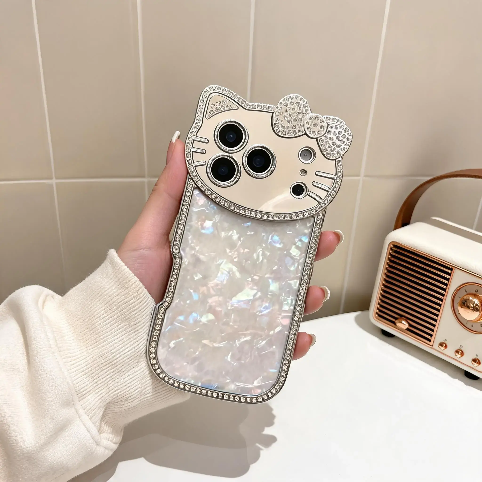 New Diamond Mirror KT Cat TPU Soft Shell Pattern Shock-Resistant Protective Shockproof Smartphone Case For iPhone 17 16 15 14 13 Pro Max Accessories Shockproof Casing