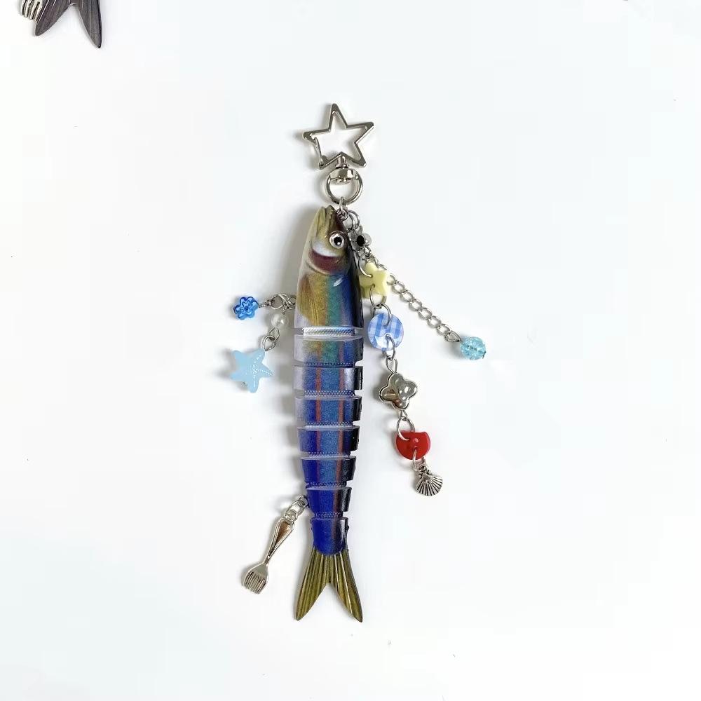 Novelty Fish Keychain, Fishing Enthusiasts Creative Bait Keychain, Jointed Design Fish Keyring with Beaded Charm, Realistic Lure Keychain for Bag Backpack, Good Luck Aesthetic Fish bag Pendant Trinket, Kawaii Keychain Style Accessory