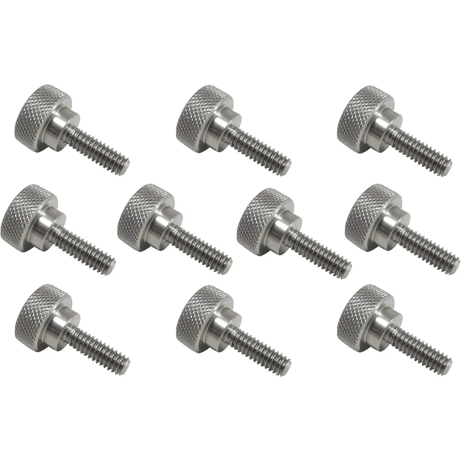 10 Pack 1/4-20 x 3/4 Inch 303 Stainless Steel Diamond Knurled Thumb Screws Knobs with Straight Shoulders Right-Hand SAE Threads Flat Tip Uncoated