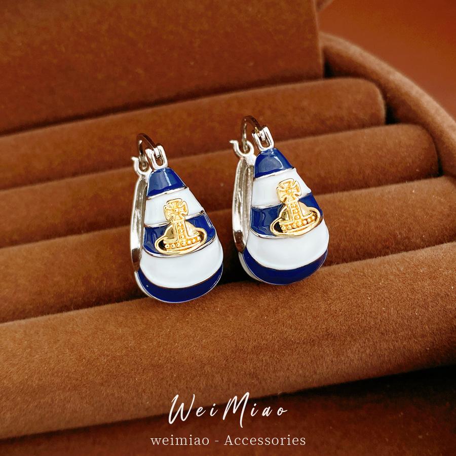 Vintage Saturn Earrings, Water Drop Shape Ear Cuffs, Elegant High-End Jewelry, Lightweight Luxury Accessories, Retro Style Ear Rings