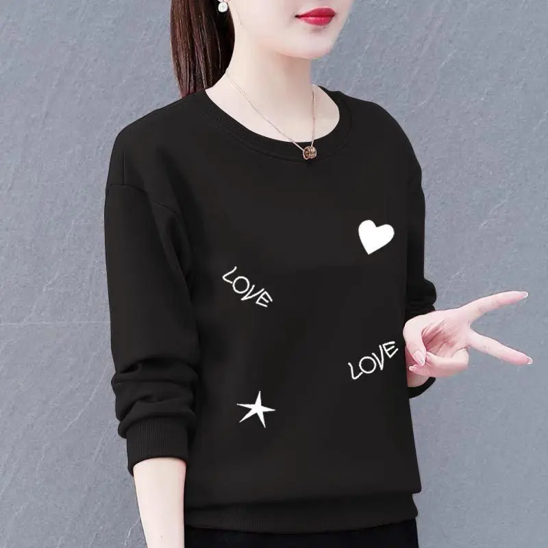 women autumn winter new style fleece thickened sweatshirt korean version loose fit versatile fashion round neck warm top