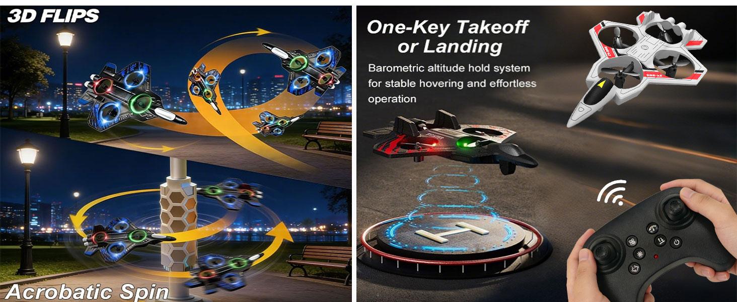 Foam Remote Control Airplanes, RC Planes with Light, RC Airplane Fighter Jet, 360 °   Stunt Roll RC Planes, Stunt Roll, Drones for Men, Remote Control Plane (Red)