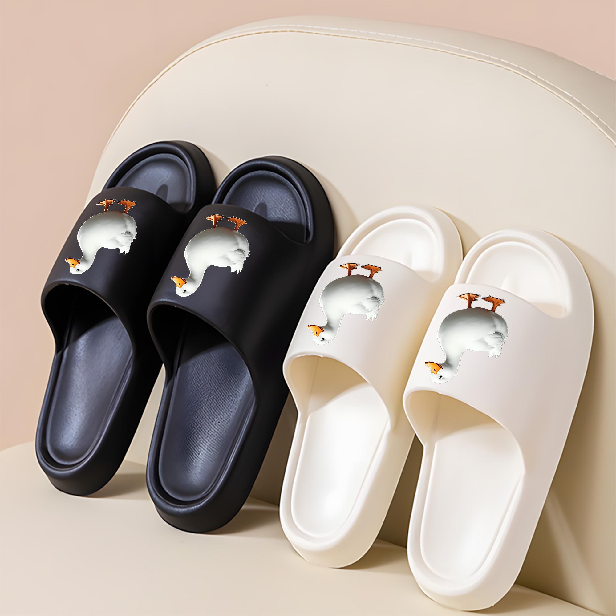 Cute White Duck Print Slippers for Women Men Soft Comfortable Home Indoor Non-Slip House Shoes Lightweight Warm Winter Summer Slipper Footwear