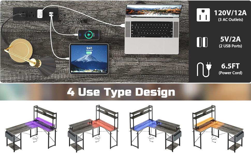 【Summer Sale】L Shaped Gaming Desk with Power Outlets, 48" Reversible Computer Desk with Monitor Stand & Storage Shelf, Small Gaming Desk with Led Lights, Corner Gamer Desk Home Office Desk with Storage Bag 【Summer Sale】L Shaped Gaming Desk with Power Outlets, 48" Reversible Computer Desk with Monitor Stand & Storage Shelf, Small Gaming Desk with Led Lights, Corner Gamer Desk Home Office Desk with Storage Bag