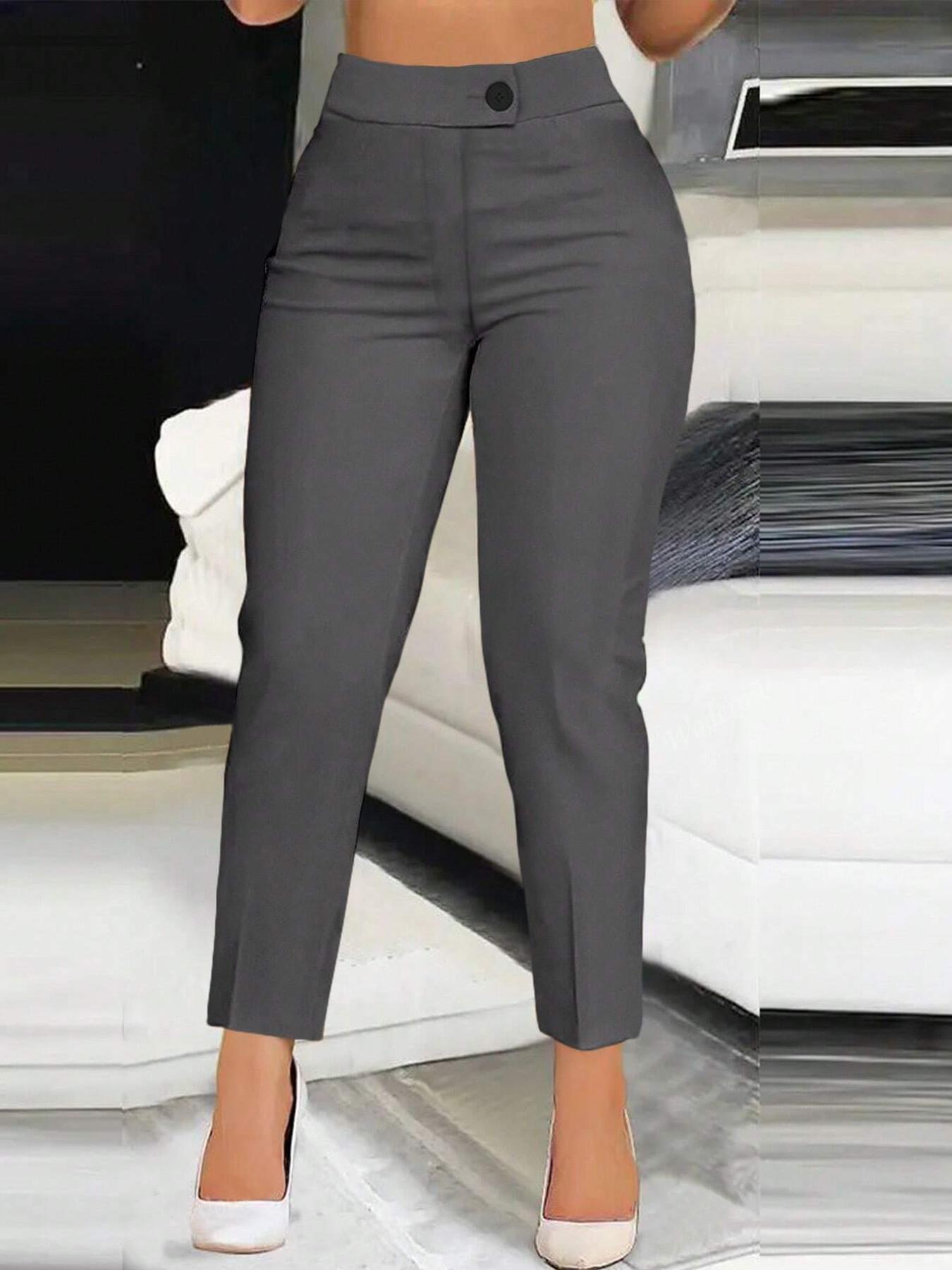 Women's asymmetrical belt solid color casual pants, made of Woven, comfortable and skin-friendly fabric, suitable for office and travel fashion Bottom, Casual Fashion Bottoms
