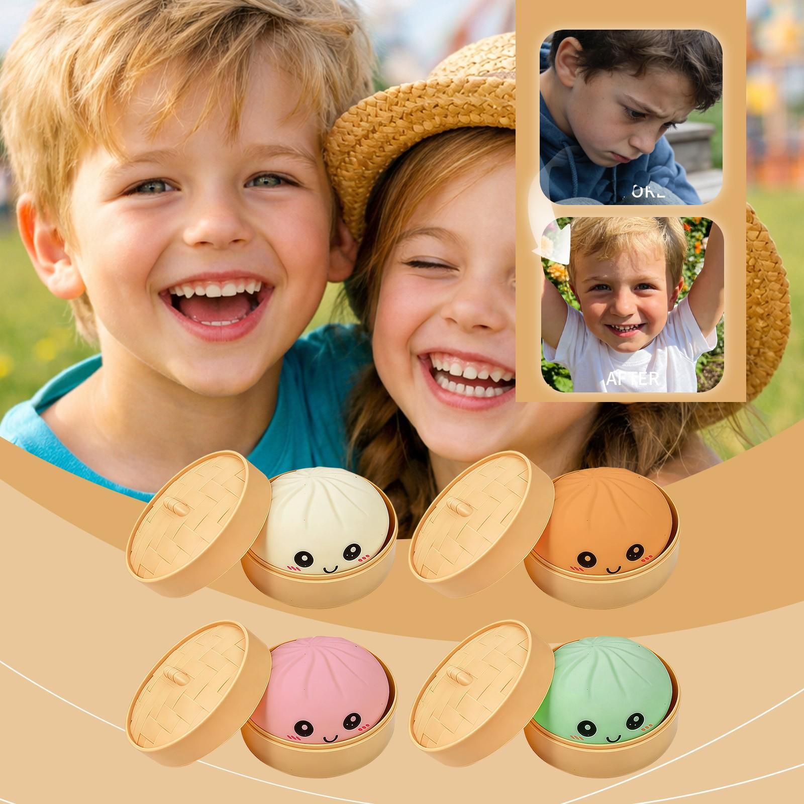Smiling Face Emoji Big Dumpling Squishy, Mystery Bun Fidget Toy, Soft TPR Material, Decompression Squeeze, Stress Relief Unboxing Surprise, Stress Relieving Accessory, Random Style Per Pack, Gift for Kids, Anxiety Relief Products