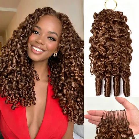 Chocolate Color Burmese Curly Crochet Hair Natural Black Machine Made Feather Crochet Human Hair Extension Miracle Knots Boho Braids