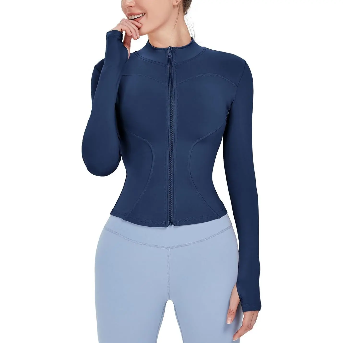 Women's Lightweight Stretchy Workout Full Zip Running Track Jacket with Thumb Holes