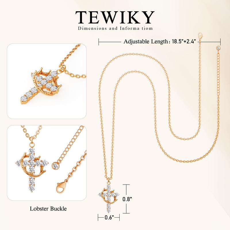 Tewiky Valentines Day Gifts Upgraded Crown Cross Necklace for Women, Crown Cross Pendant Necklace, Non-Tarnish Faith Jewelry for Women, Christian Religious Gifts for Her