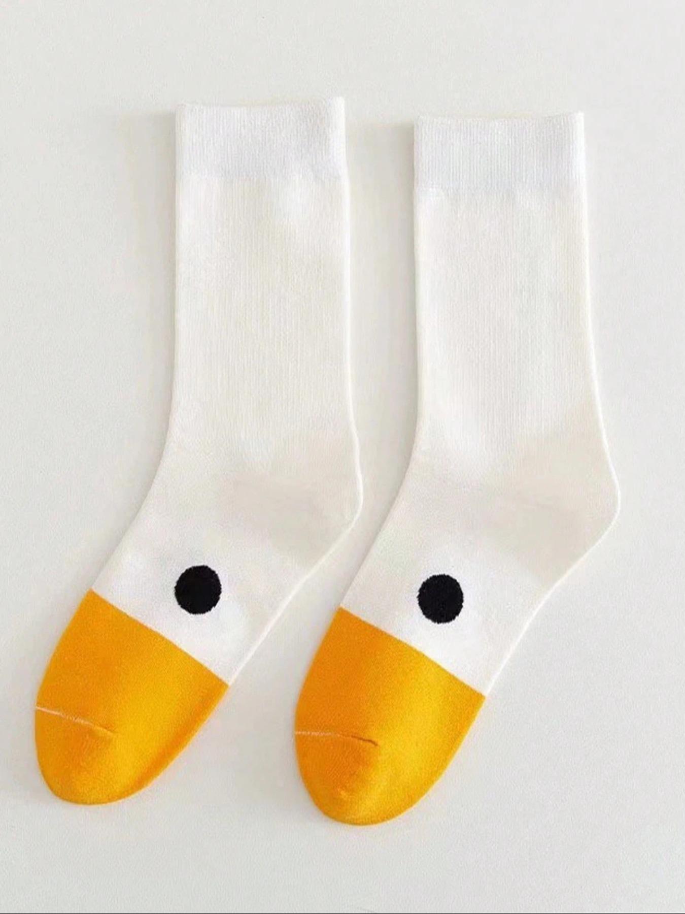 Adorable Cartoon Duck & Duckling Knee-High Socks, Soft Comfortable Socks, Unisex Spring Fall Winter Wear, Socks Set