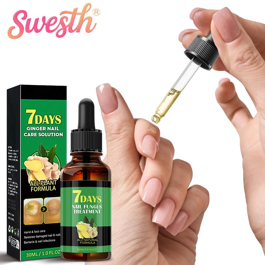 SWEASTH 7 Days Ginger Nail Care Solution - 30ml Nail Growth Oil for Onychomycosis Treatment & Nail Repair - Alleviates Yellowing & Thickening - All Plant Formula - Manicure Essential - Repairing