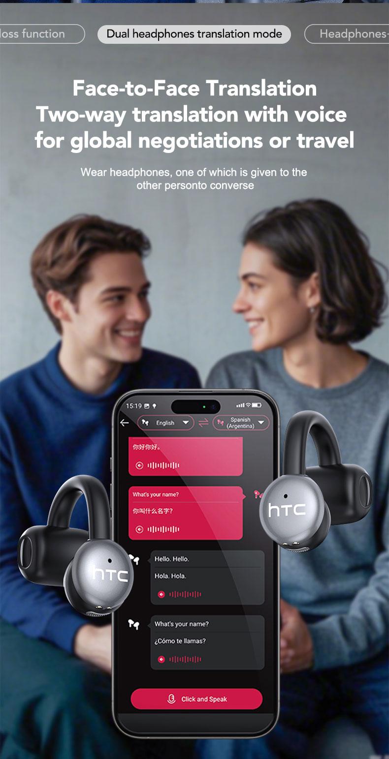 HTC NE15 AI translation earphones clip-on earphones business earphones Bluetooth earphones 6.0 low latency earphones IPX5 waterproof HiFi sound quality ear clip wireless earphones