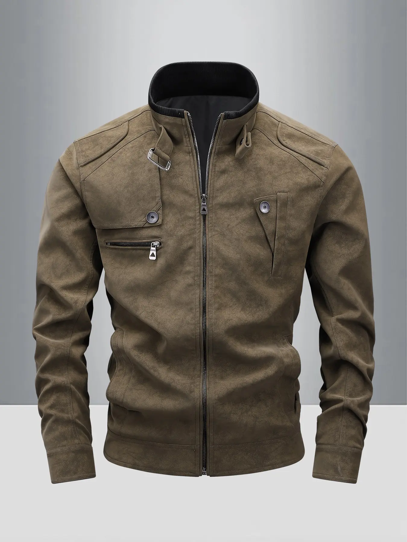 Vintage vintage leather jacket, motorcycle jacket men's stand up collar zipper workwear leather jacket, American casual slim fit PU leather jacket, versatile retro cycling leather jacket for autumn and winter, short motorcycle jacket with multiple pockets