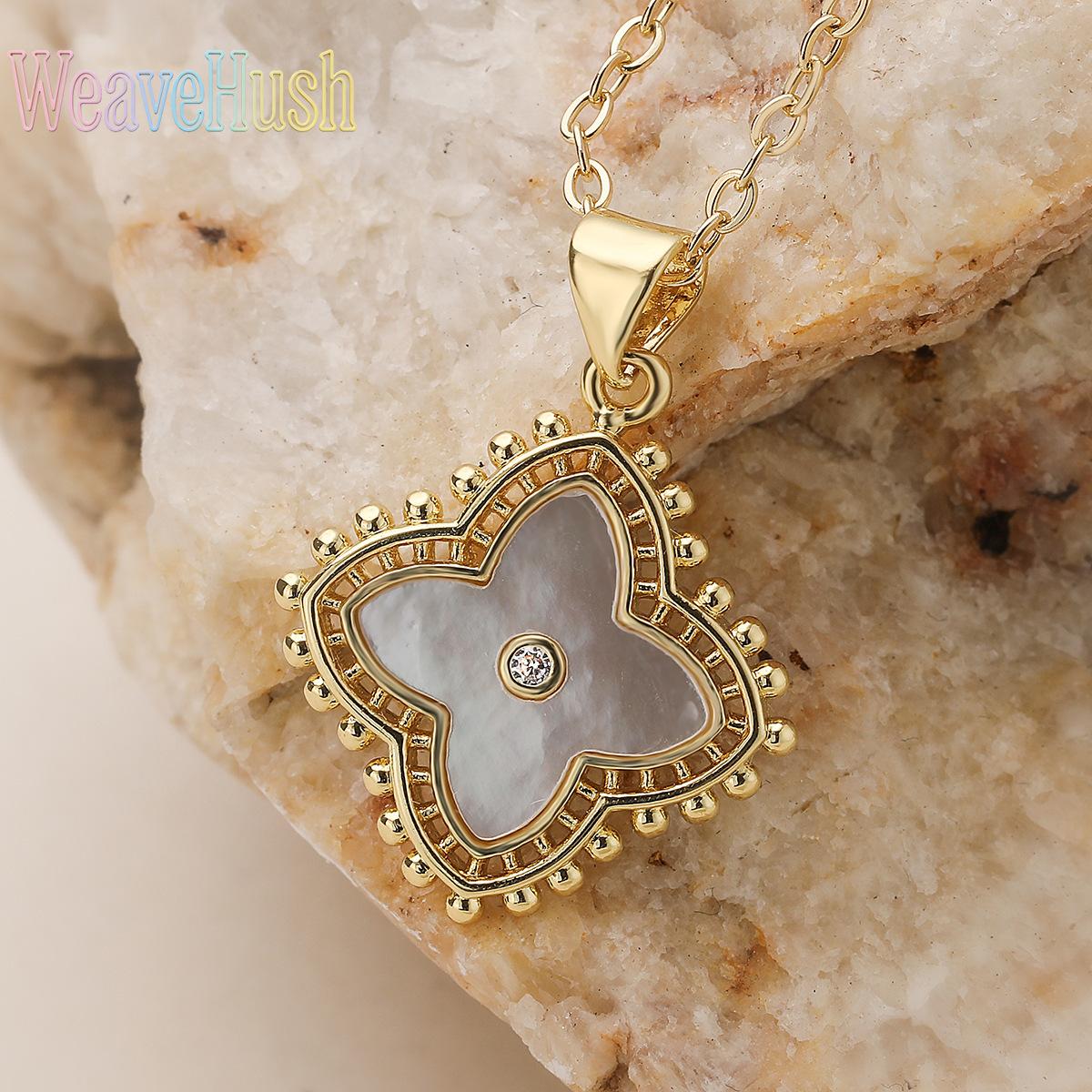 New Women’s Flower Pendant Necklace, Viral Fashion Light‑Luxury 18K Gold‑Plated Copper Collarbone Chain, Zircon & White Shell Inlay Niche Versatile Dainty Jewelry, Hypoallergenic Statement Accessory for Daily Wear, Date Night, Party Styling & Trendy Gift‑