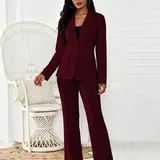 【Black Friday】Women's Two-Piece Matching Pants Set, Plain Button Lapel Fitted Blazer & Suit Pants, Business Casual Long Sleeve Outerwear & Trousers for Daily Outdoor Wear, All Seasons Work Attire