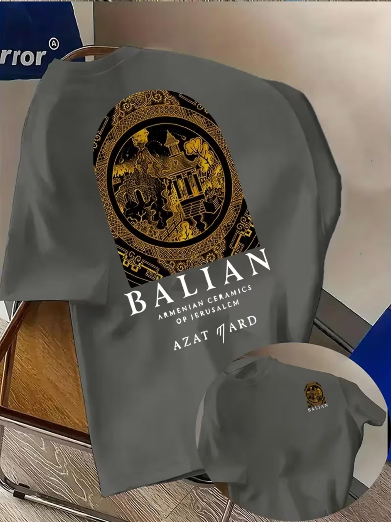 Men's Fashion T-Shirt with Creative Armenian Ceramics Print, Geometric Pattern, Loose-Fit, Casual Summer Top, All Seasons