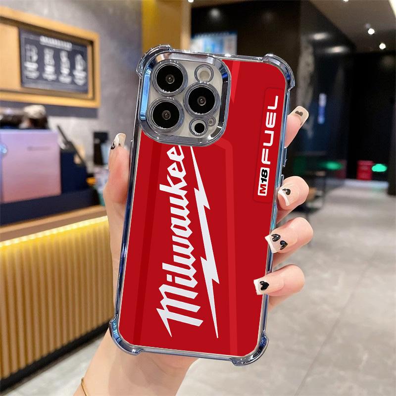 Designed for iPhone 16/15/14/13/12/11 Pro Max Plus Electroplating luxury transparent four corner anti drop and shockproof phone case Red Pattern Milwaukee Phone Case 010 face phone case Protector Screen Protector Protection Cover
