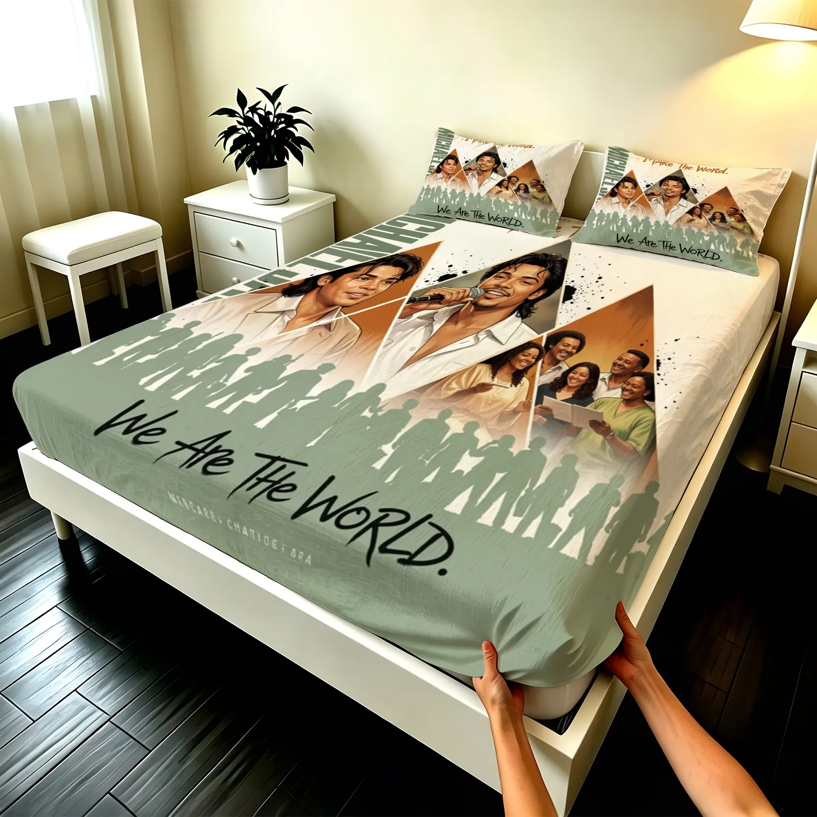 3pcs Fitted sheet We Are The World Print Soft Microfiber Bedding Set, Wrinkle Resistant Fade Proof Breathable Comfortable Bed Sheet Set, Fits Twin Full Queen King Cal King Size, Ideal for Bedroom Guest Room Home Decoration, Polyester Bedding Set